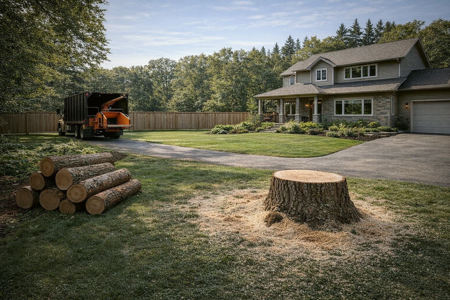 Tree removal beside a residential property.